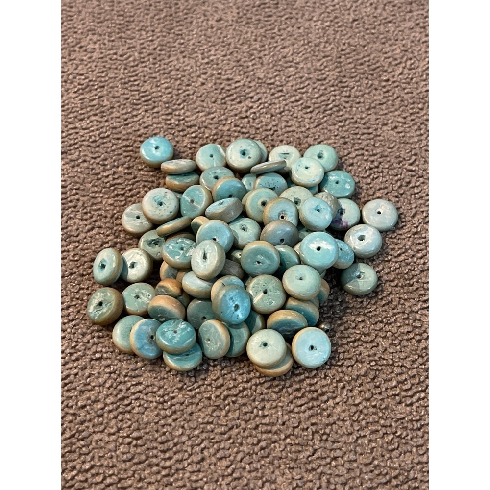 Huge Lot Of Aqua Blue Tan Round Button Beads For Necklace Bracelet Making (TD)